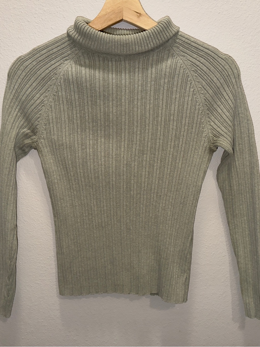 Pria Slim Ribbed Mock Neck Sweater in Soft Sage Size S